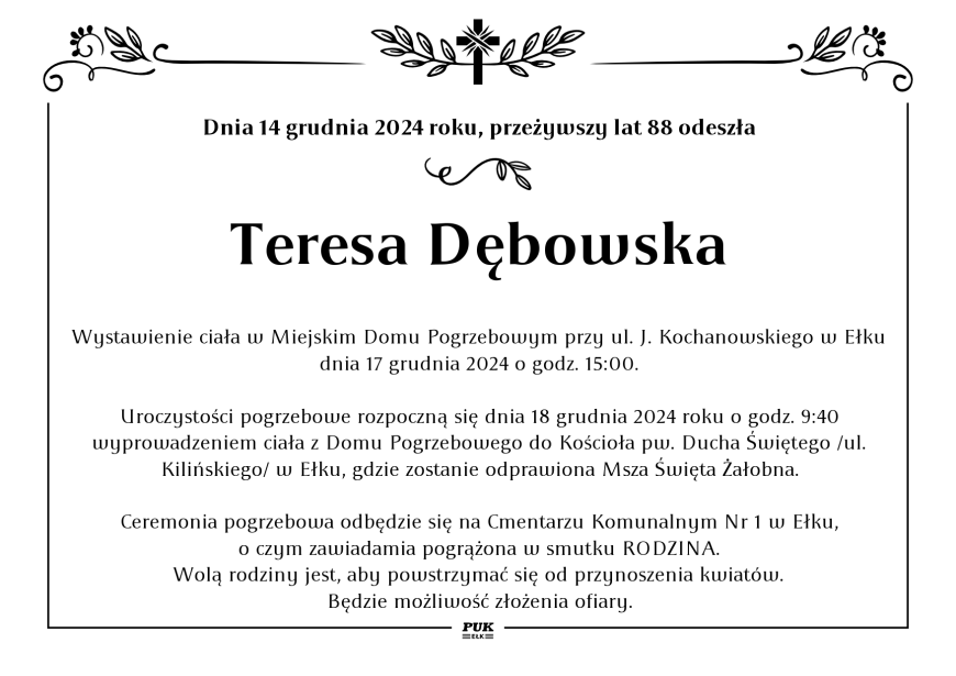 Teresa Dębowska - nekrolog